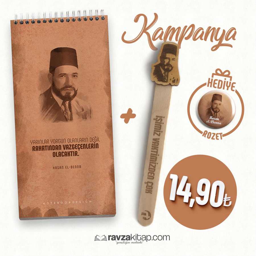 Öncü Fikirler Not Defteri 7 + Tahta Ayraç + Rozet Hediye - Hasan El Benna - Ravzakitap Kampanya